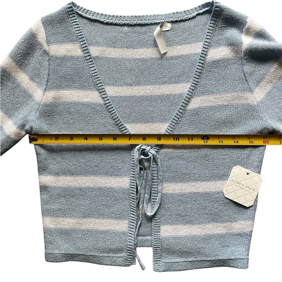 Altar’d State Blue White Striped Knit Cardigan Open Tie Small NWT - Picture 8 of 9